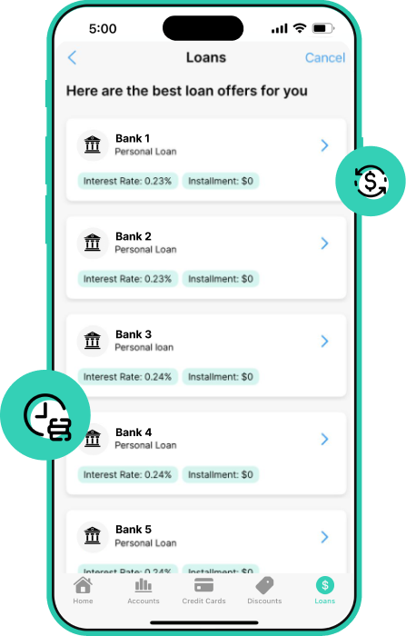 Dobin app view of how easily users can request loans offers from lenders given their holistic financial profile.